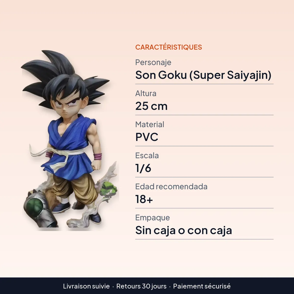 Figura de Son Goku de 25 cm con dos cabezas intercambiables : caractéristiques