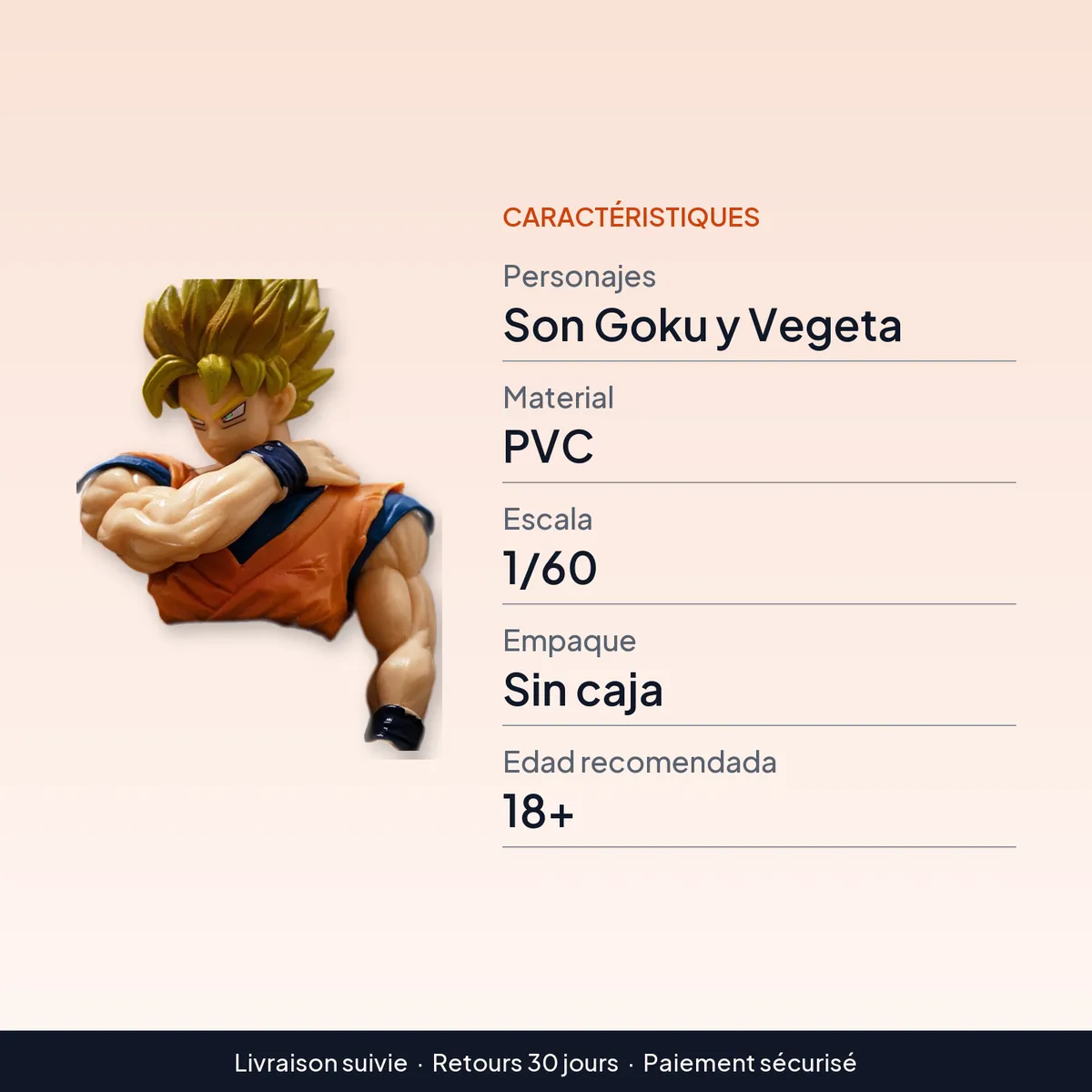 Figura de Son Goku o Vegeta Super Saiyan de Dragon Ball Z, sin caja : caractéristiques