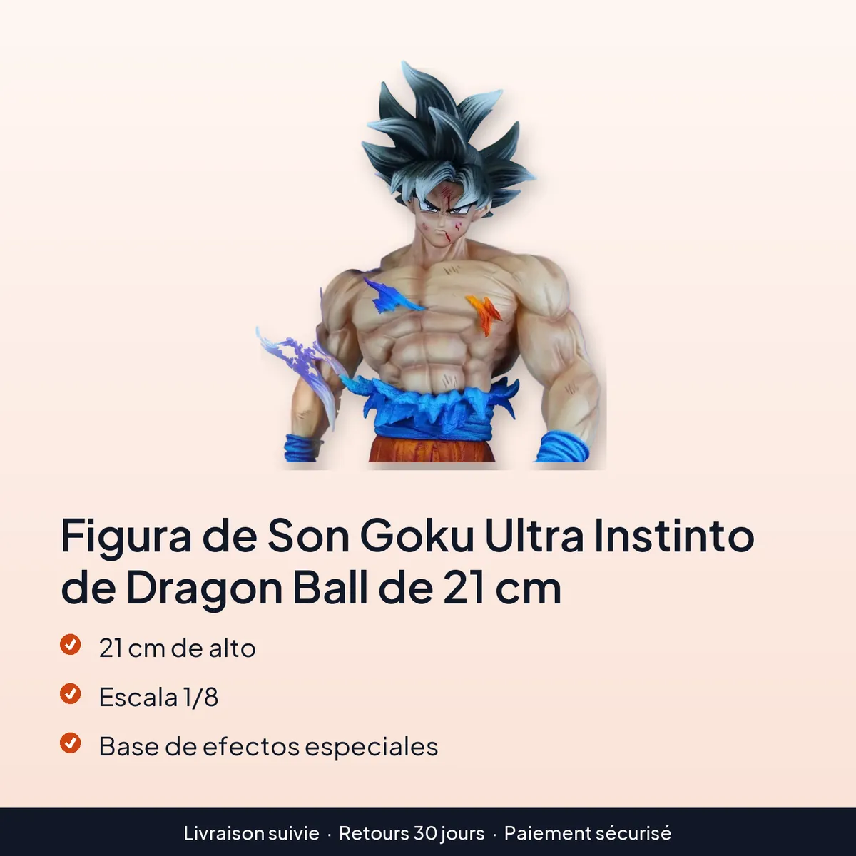 Figura de Son Goku Ultra Instinto de Dragon Ball de 21 cm : 21 cm de alto, escala 1/8, base de efectos especiales