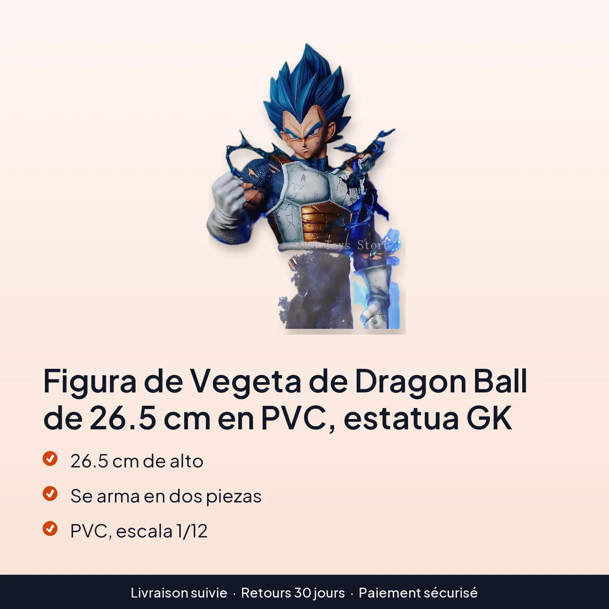 Figura de Vegeta de Dragon Ball de 26.5 cm en PVC, estatua GK : 26.5 cm de alto, se arma en dos piezas, pvc, escala 1/12