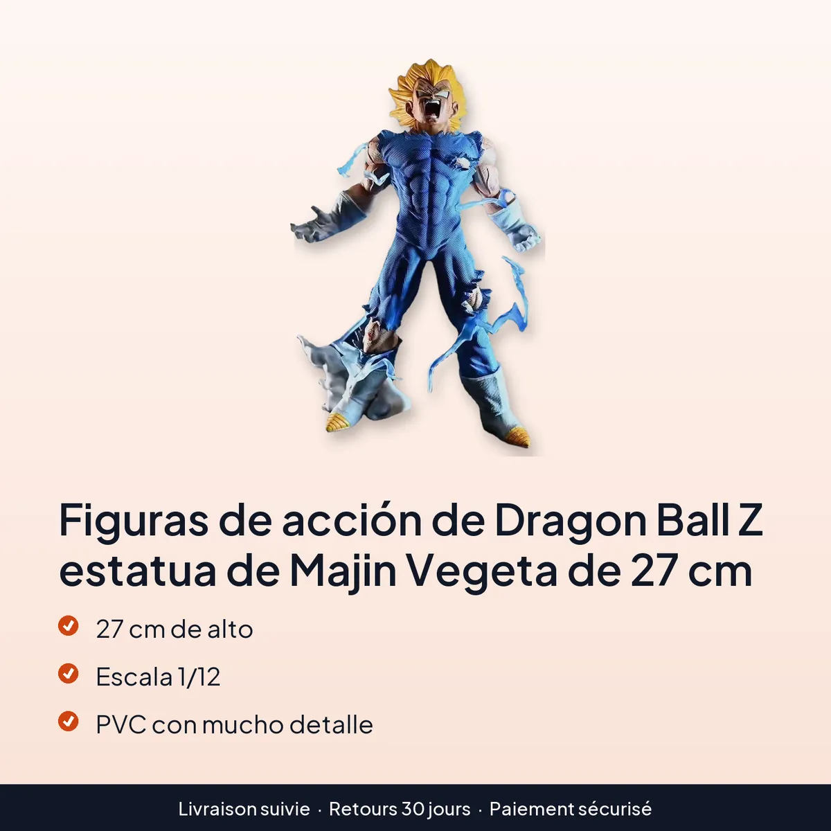 Figuras de acción de Dragon Ball Z estatua de Majin Vegeta de 27 cm : 27 cm de alto, escala 1/12, pvc con mucho detalle