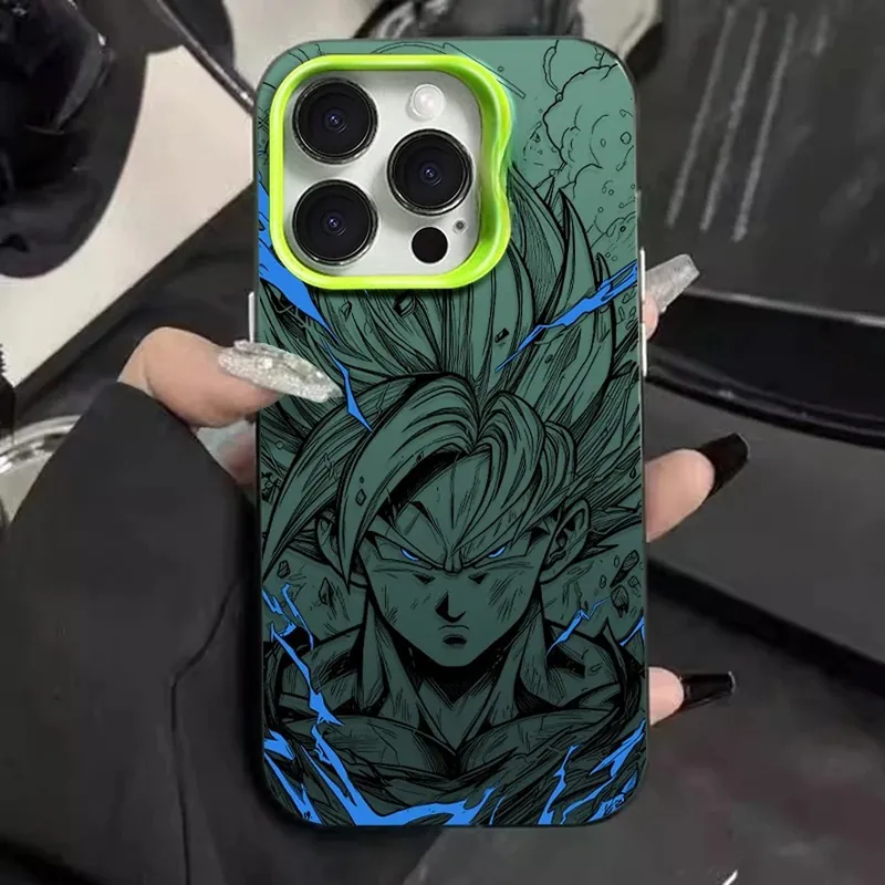 Funda de celular Dragon Ball antigolpes para iPhone, Goku y Vegeta – Reflejos holográficos en el diseño