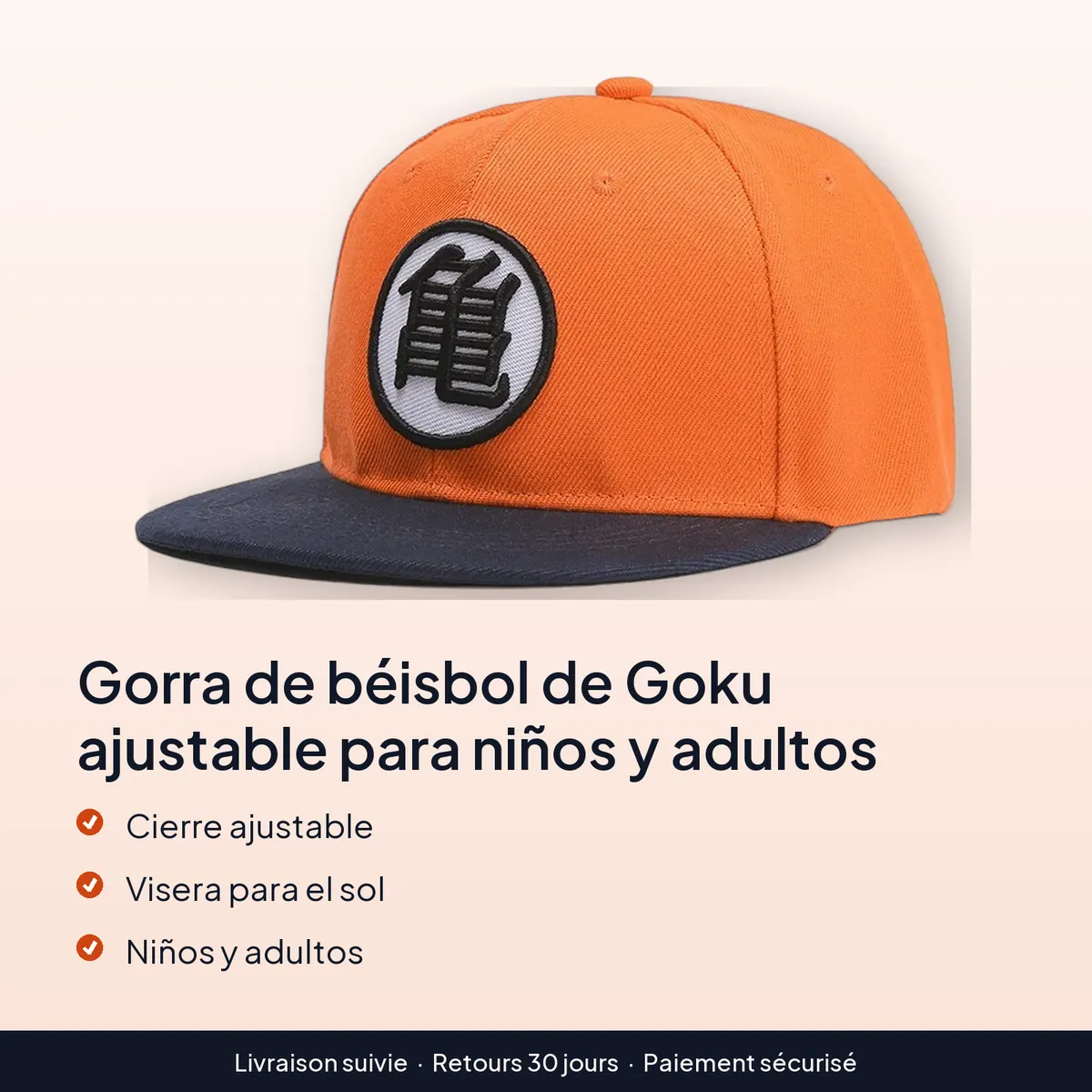 Gorra de béisbol de Goku ajustable para niños y adultos : cierre ajustable, visera para el sol, niños y adultos