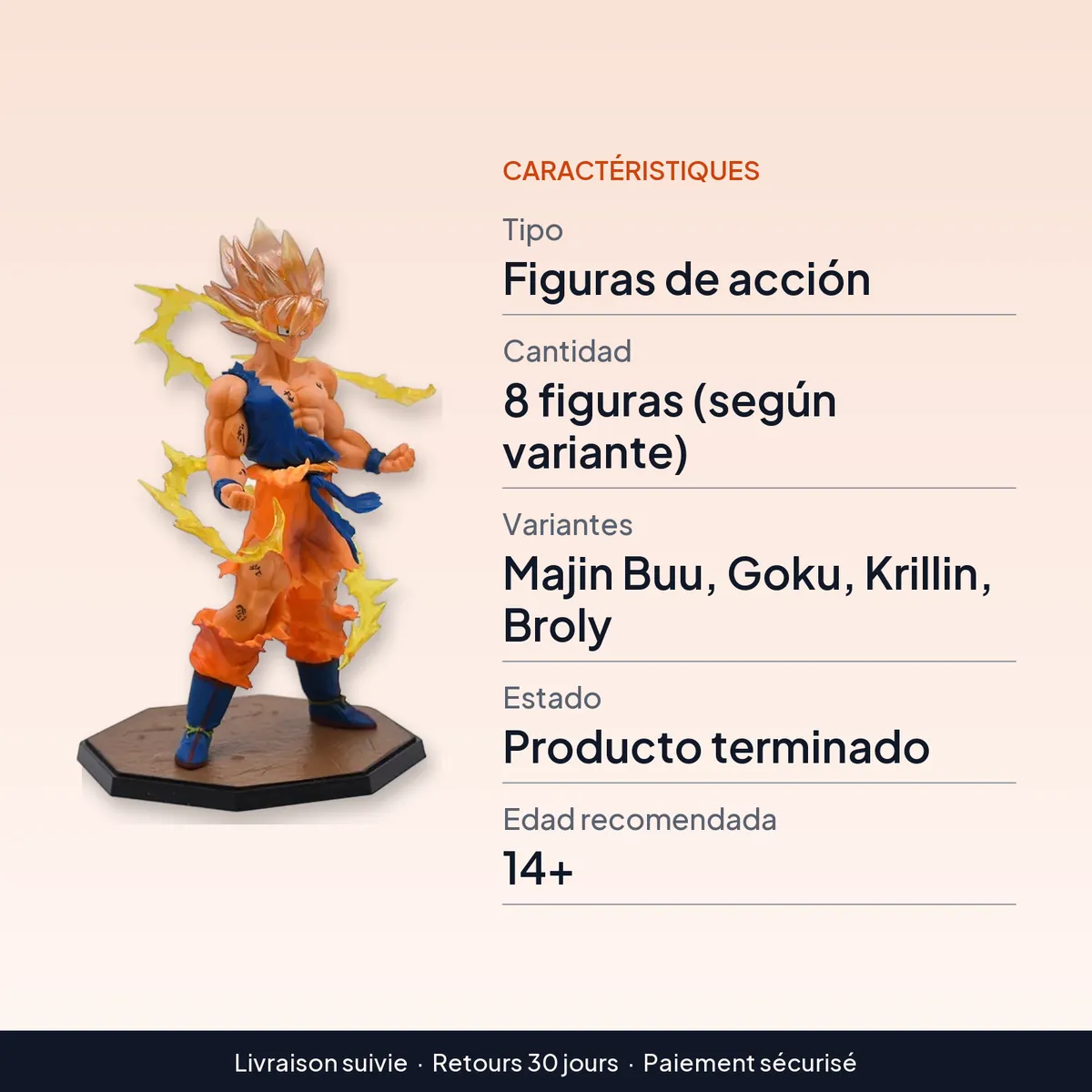 Juego de 8 figuras de acción de Dragon Ball Z, pequeñas : caractéristiques
