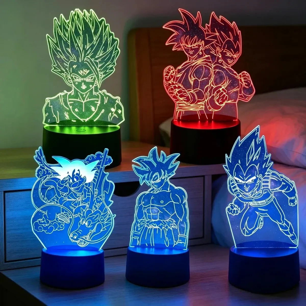 Lámpara de Dragon Ball LED 3D de Goku, con base y cable USB – vue 2