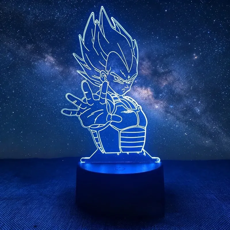 Lámpara de Dragon Ball LED 3D de Goku, con base y cable USB – Colócala en la base