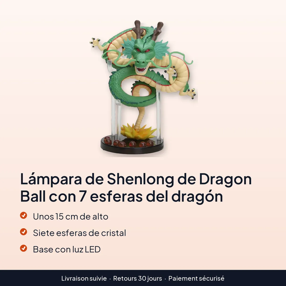 Lámpara de Shenlong de Dragon Ball con 7 esferas del dragón : unos 15 cm de alto, siete esferas de cristal, base con luz led
