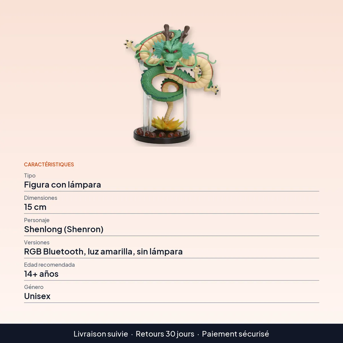Lámpara de Shenlong de Dragon Ball con 7 esferas del dragón : caractéristiques