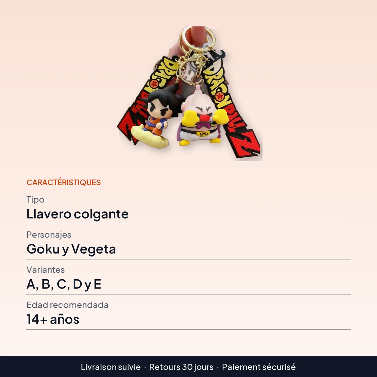 Llavero de Dragon Ball colgante creativo de Goku y Vegeta : caractéristiques