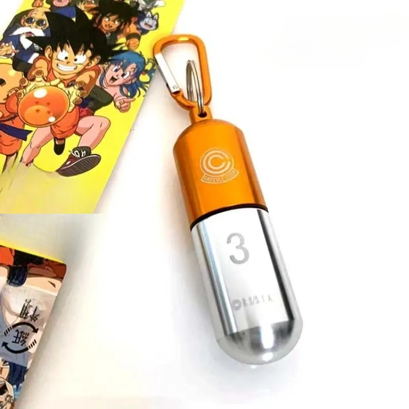 Llavero de Dragon Ball de metal, organizador de pastillas portátil – Abre y carga