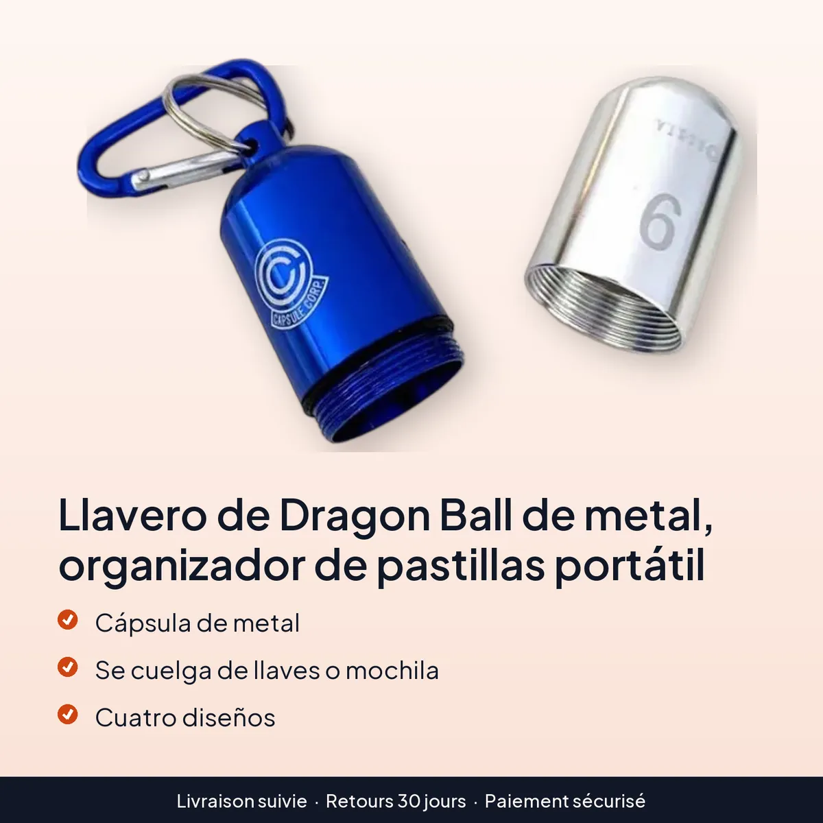 Llavero de Dragon Ball de metal, organizador de pastillas portátil : cápsula de metal, se cuelga de llaves o mochila, cuatro diseños