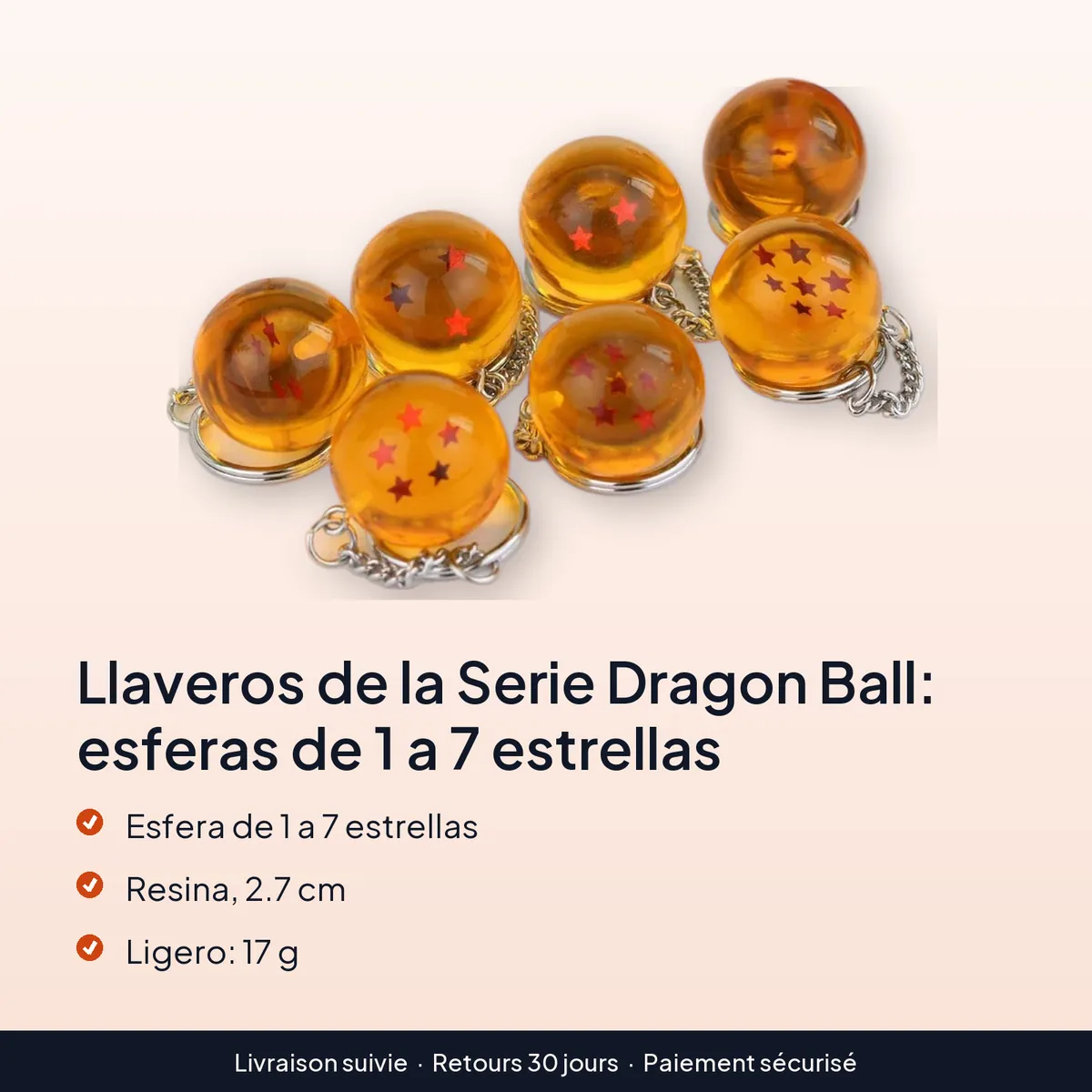 Llaveros de la Serie Dragon Ball: esferas de 1 a 7 estrellas : esfera de 1 a 7 estrellas, resina, 2.7 cm, ligero: 17 g
