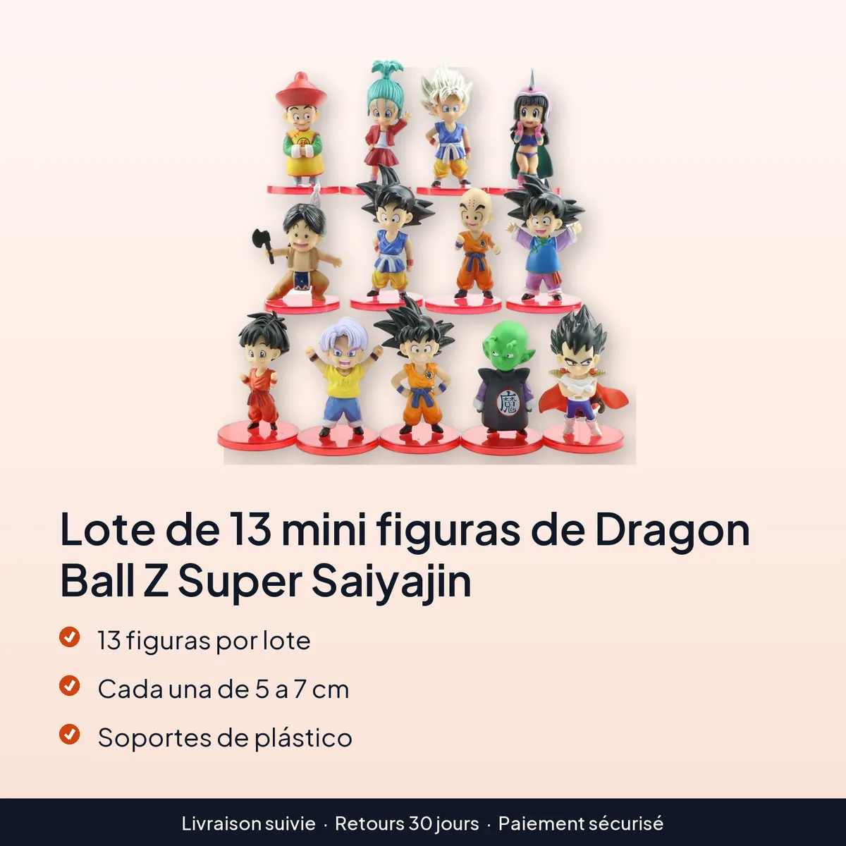 Lote de 13 mini figuras de Dragon Ball Z Super Saiyajin : 13 figuras por lote, cada una de 5 a 7 cm, soportes de plástico