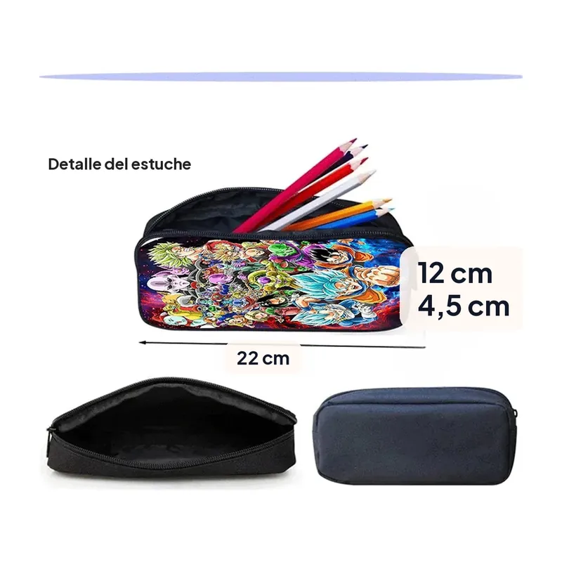 Mochila de Dragon Ball escolar ligera, juego de 3 piezas – Compartimento interior y bolsillo abierto