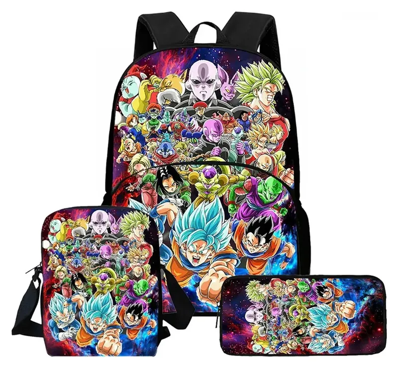 Mochila de Dragon Ball escolar ligera, juego de 3 piezas