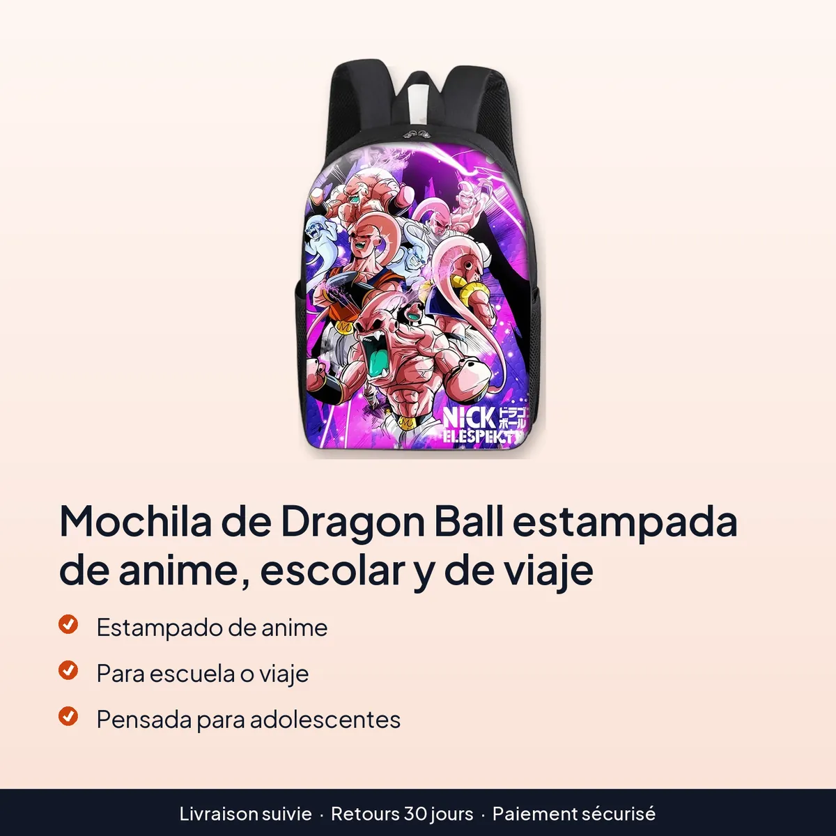 Mochila de Dragon Ball estampada de anime, escolar y de viaje : estampado de anime, para escuela o viaje, pensada para adolescentes