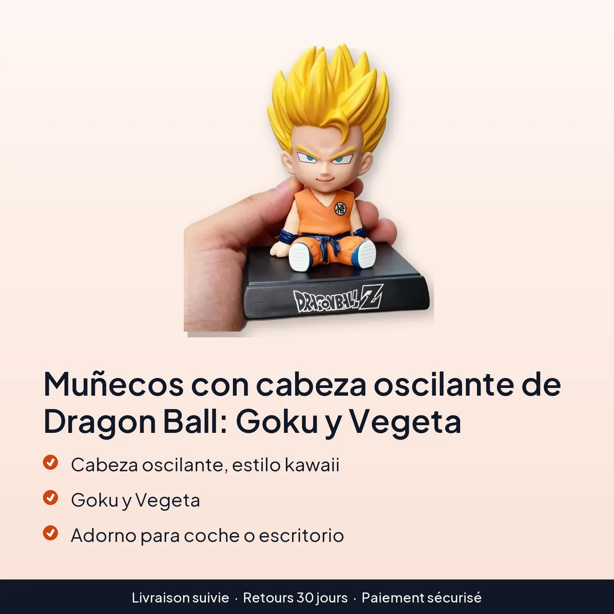 Muñecos con cabeza oscilante de Dragon Ball: Goku y Vegeta : cabeza oscilante, estilo kawaii, goku y vegeta, adorno para coche o escritorio
