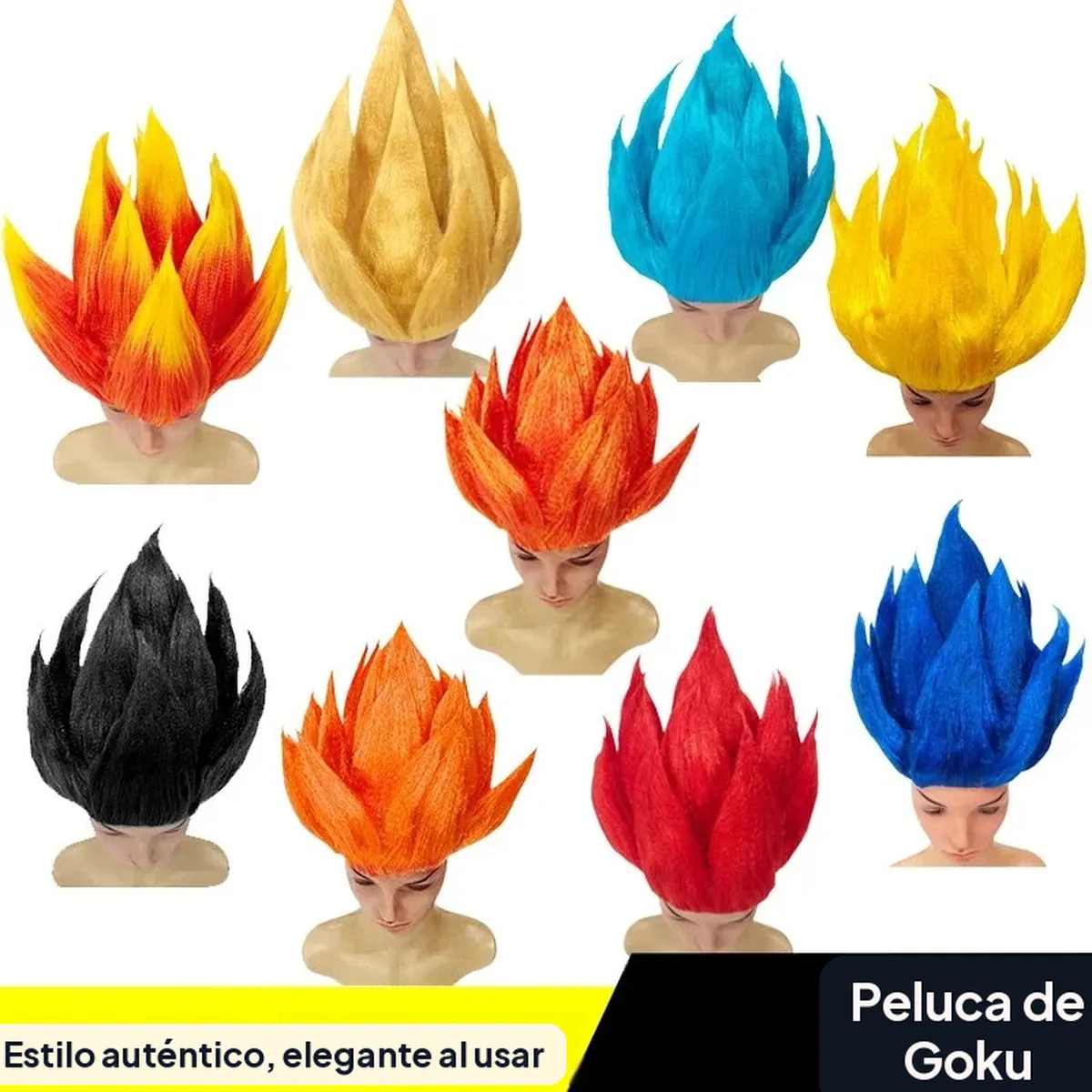Peluca de cosplay de Goku Z para convenciones, en 9 colores – vue 2