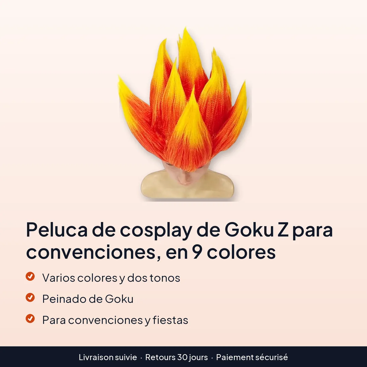 Peluca de cosplay de Goku Z para convenciones, en 9 colores : varios colores y dos tonos, peinado de goku, para convenciones y fiestas