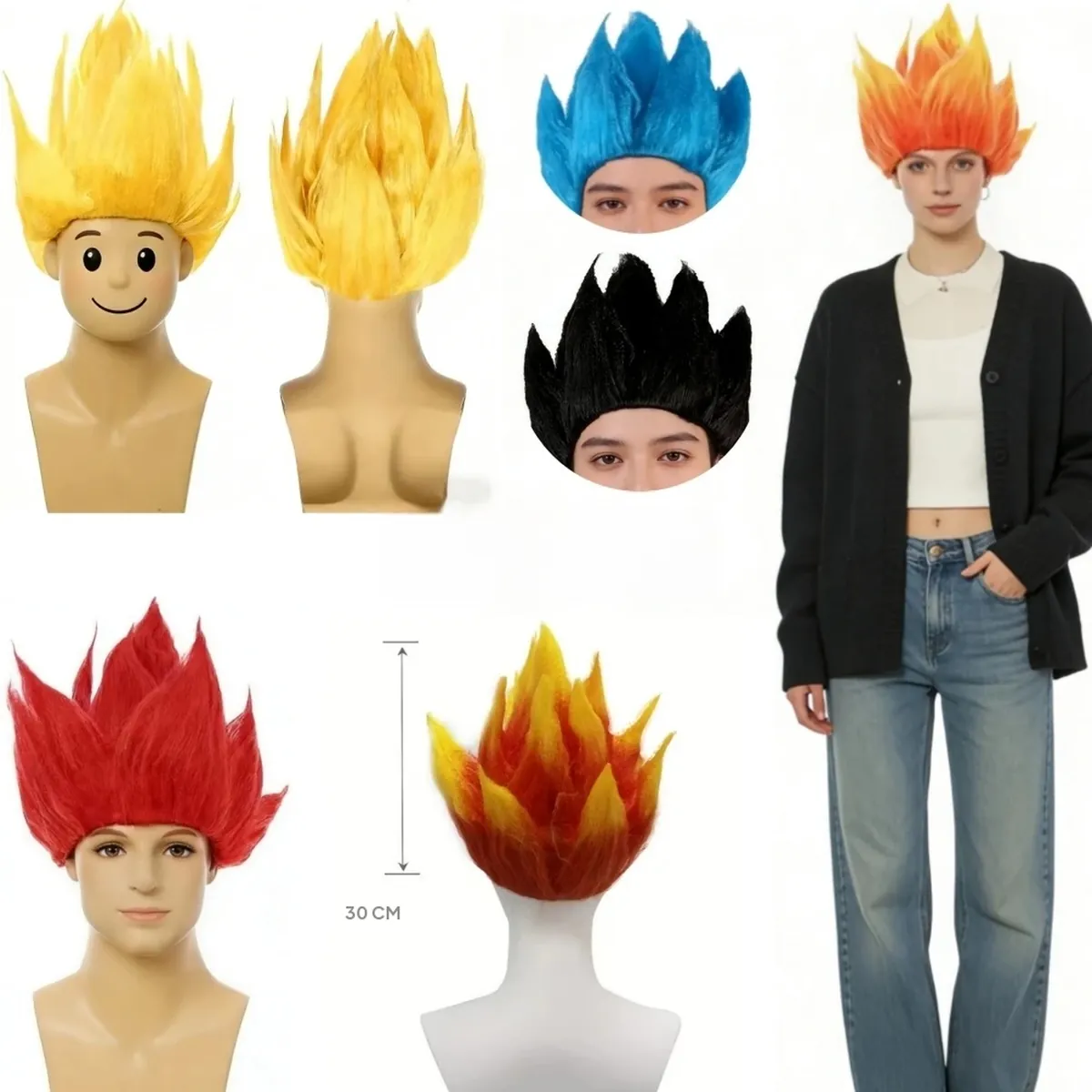 Peluca de Saiyan para cosplay de Halloween, hombre adulto – vue 2