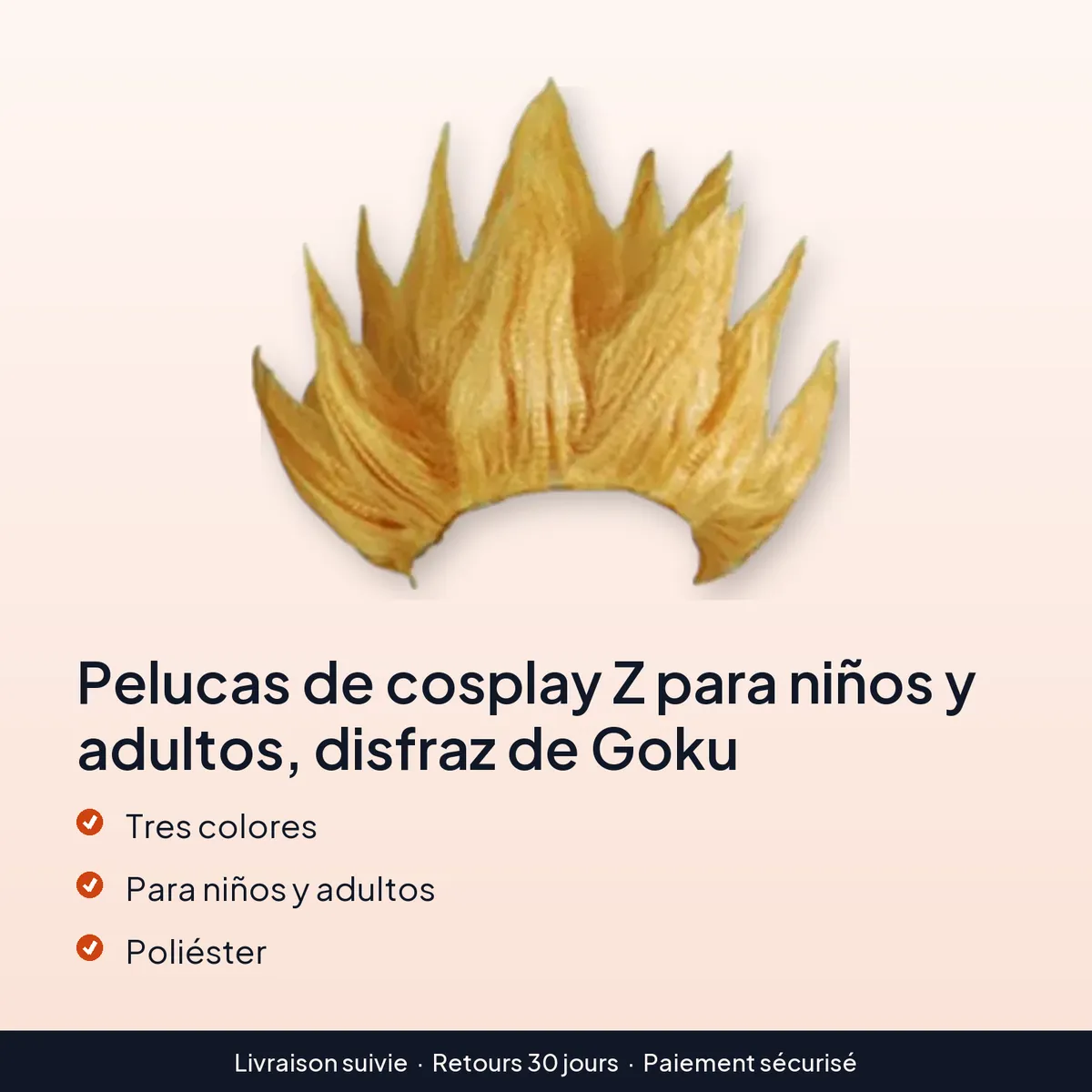 Pelucas de cosplay Z para niños y adultos, disfraz de Goku : tres colores, para niños y adultos, poliéster