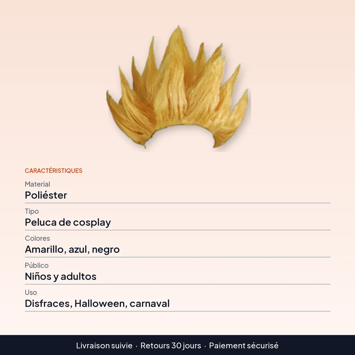 Pelucas de cosplay Z para niños y adultos, disfraz de Goku : caractéristiques