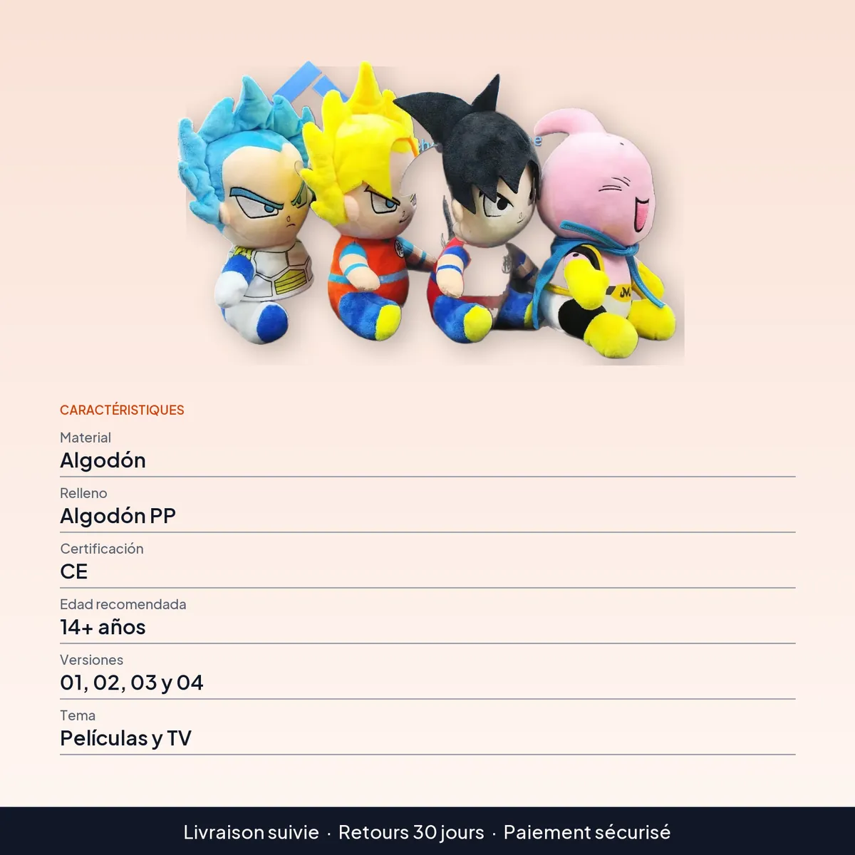 Peluche de Goku y personajes de Dragon Ball de algodón : caractéristiques