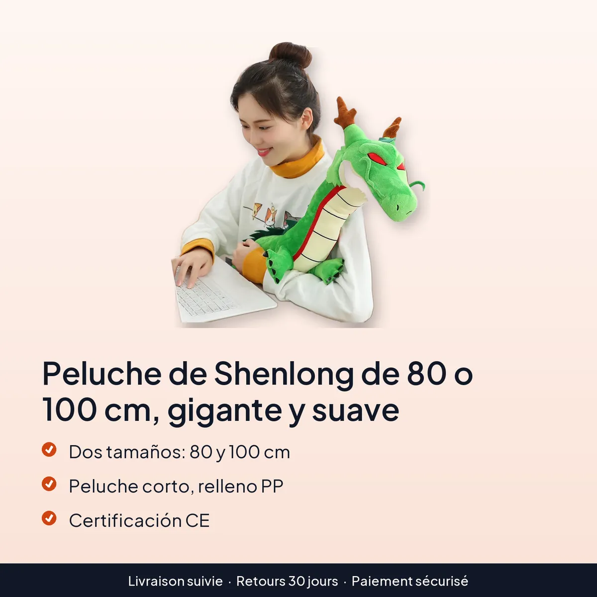 Peluche de Shenlong de 80 o 100 cm, gigante y suave : dos tamaños: 80 y 100 cm, peluche corto, relleno pp, certificación ce