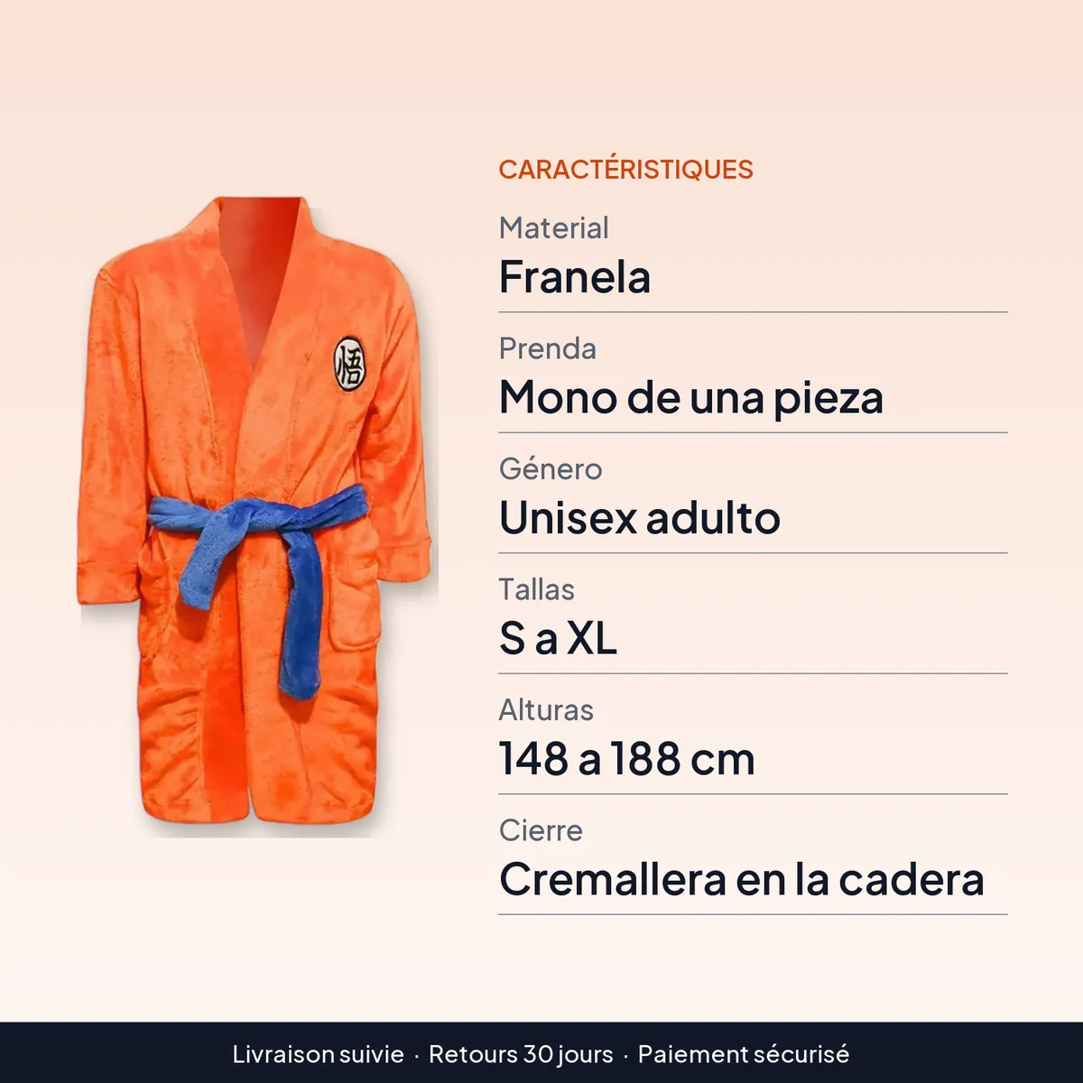 Pijama disfraz de Goku de franela, unisex para adultos : caractéristiques