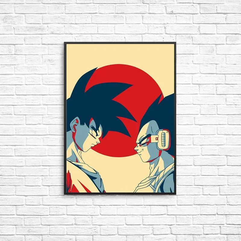 Póster de Dragon Ball clásico en lienzo con Goku y Vegeta, sin marco