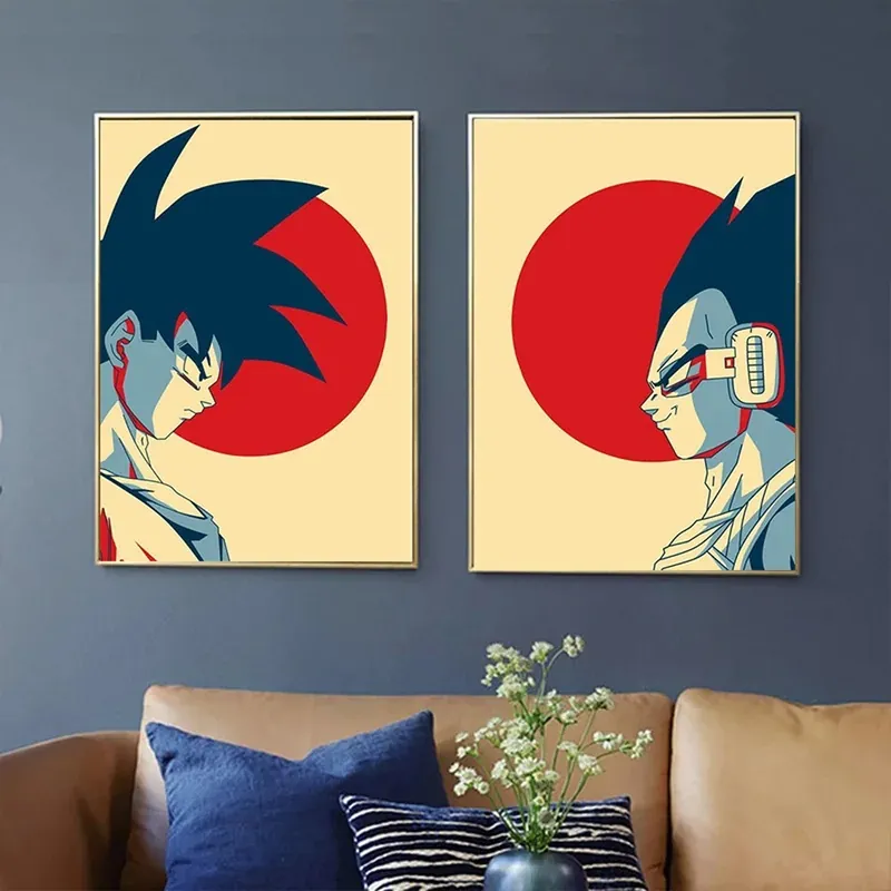 Póster de Dragon Ball clásico en lienzo con Goku y Vegeta, sin marco – Seis tamaños y tres diseños