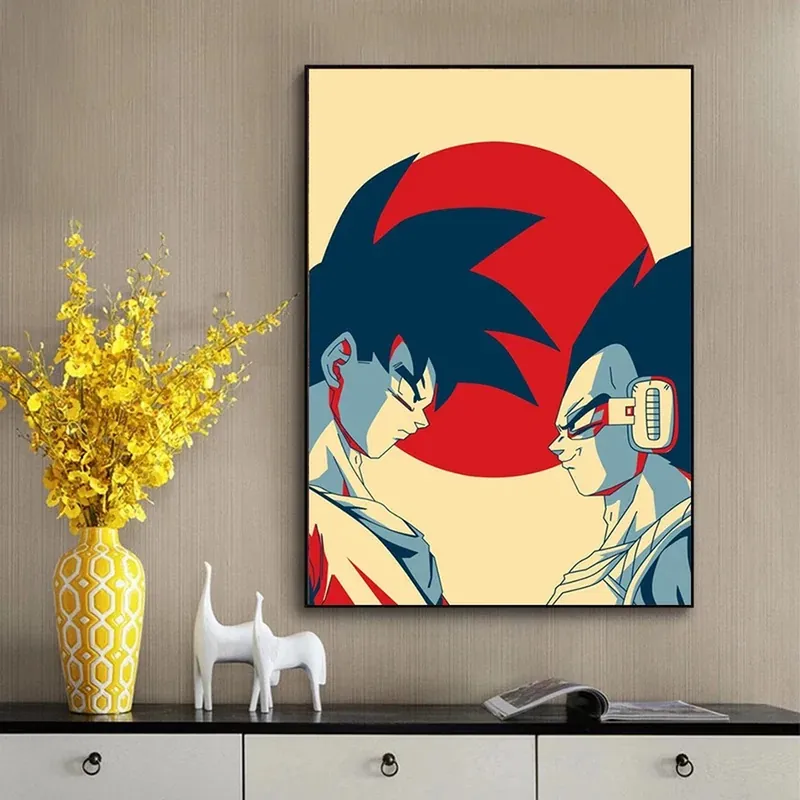 Póster de Dragon Ball clásico en lienzo con Goku y Vegeta, sin marco – Elige diseño y tamaño