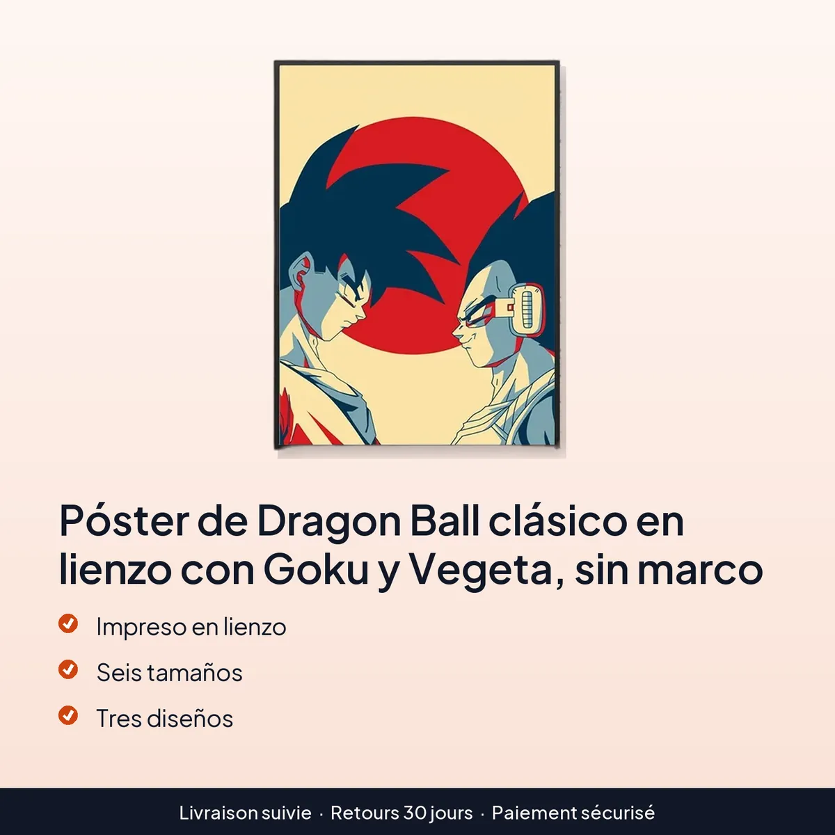 Póster de Dragon Ball clásico en lienzo con Goku y Vegeta, sin marco : impreso en lienzo, seis tamaños, tres diseños