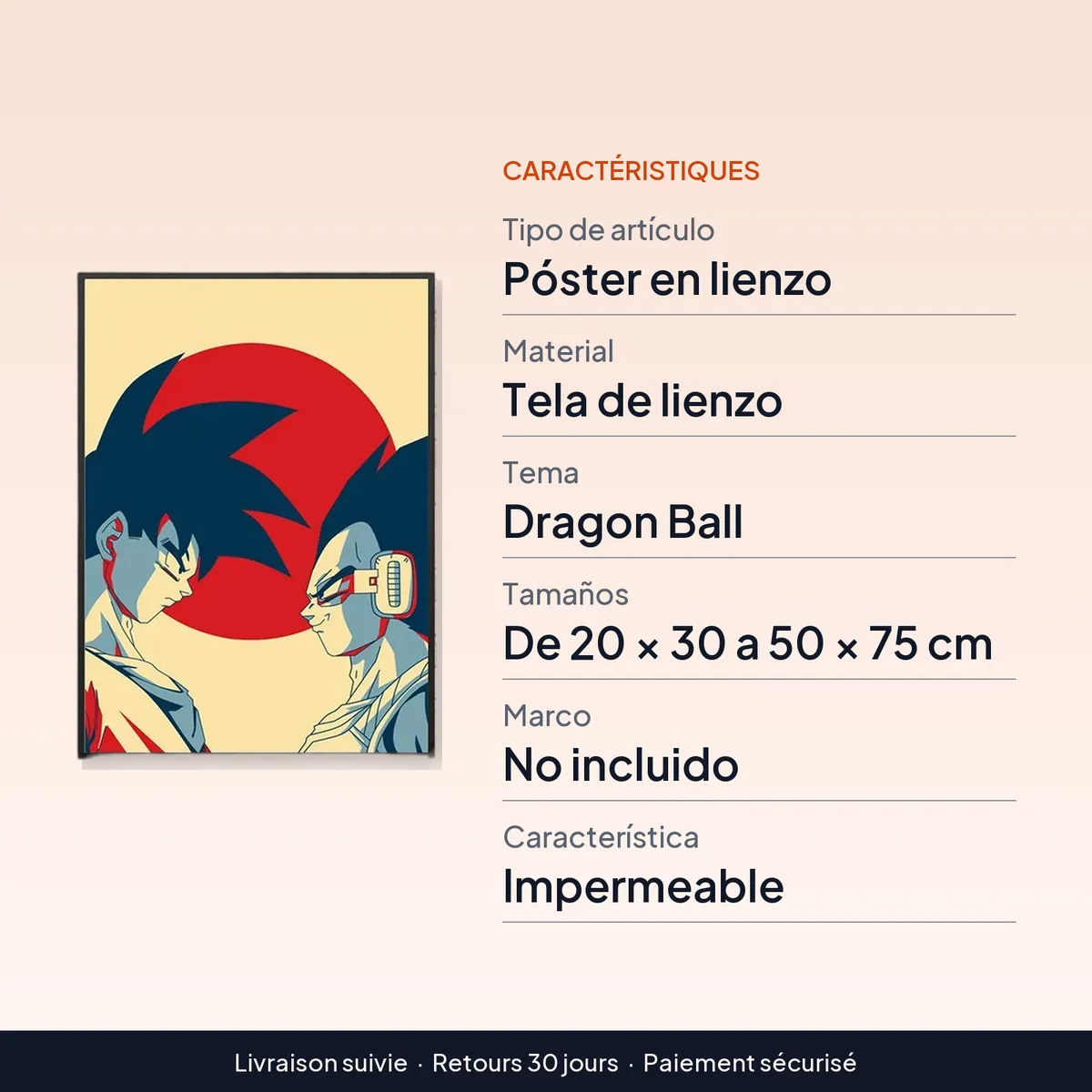 Póster de Dragon Ball clásico en lienzo con Goku y Vegeta, sin marco : caractéristiques