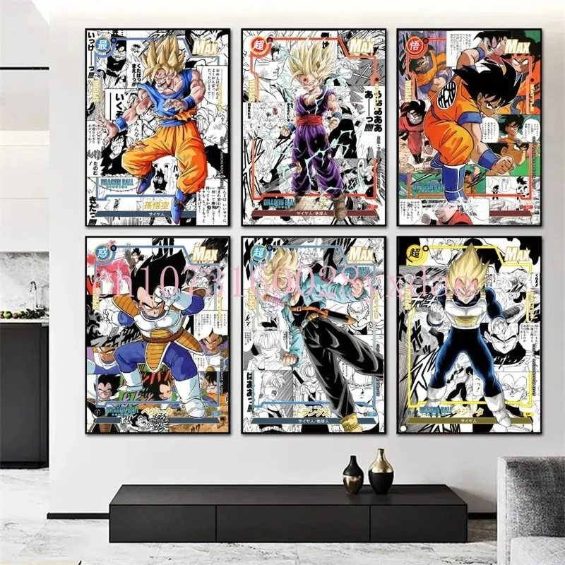 Póster de Dragon Ball de Goku y Vegeta, lámina para enmarcar