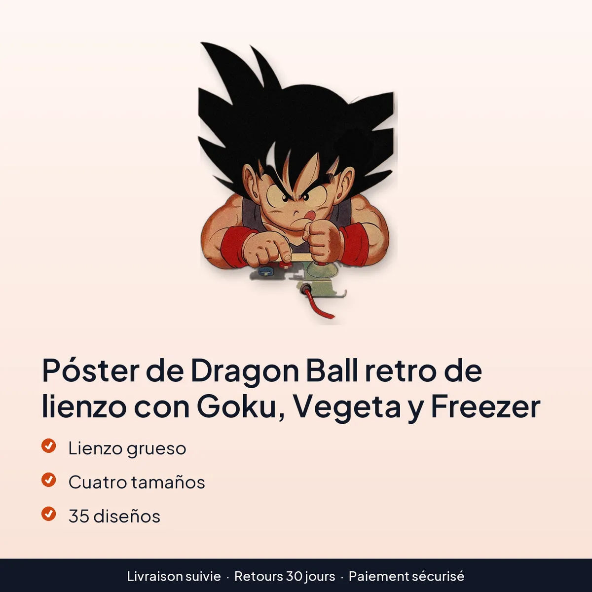 Póster de Dragon Ball retro de lienzo con Goku, Vegeta y Freezer : lienzo grueso, cuatro tamaños, 35 diseños