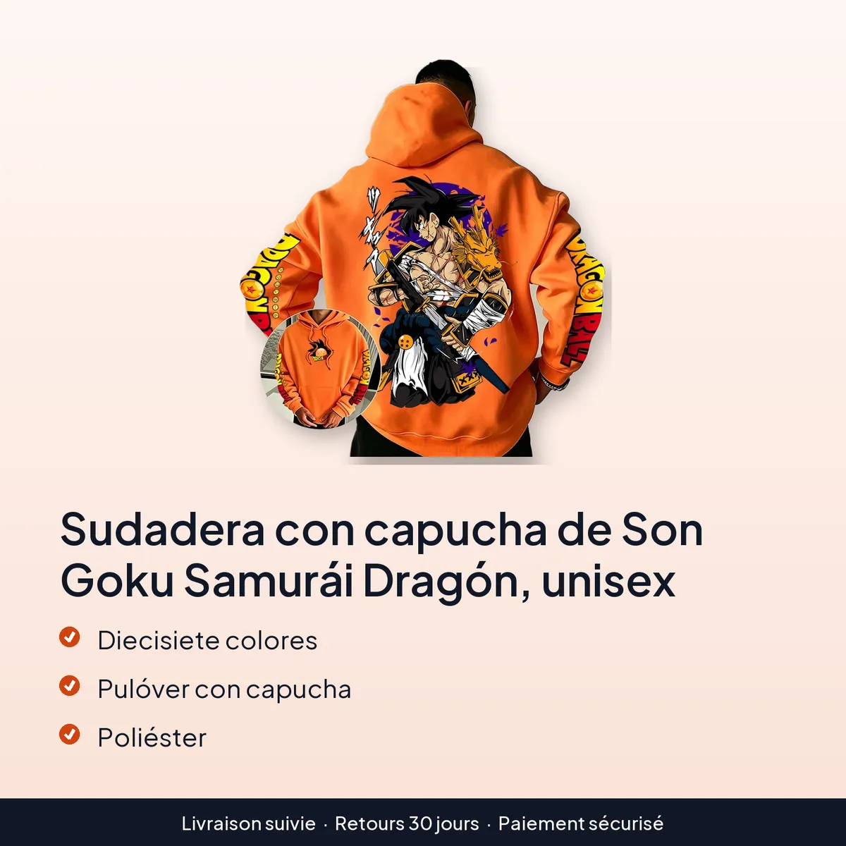 Sudadera con capucha de Son Goku Samurái Dragón, unisex : diecisiete colores, pulóver con capucha, poliéster