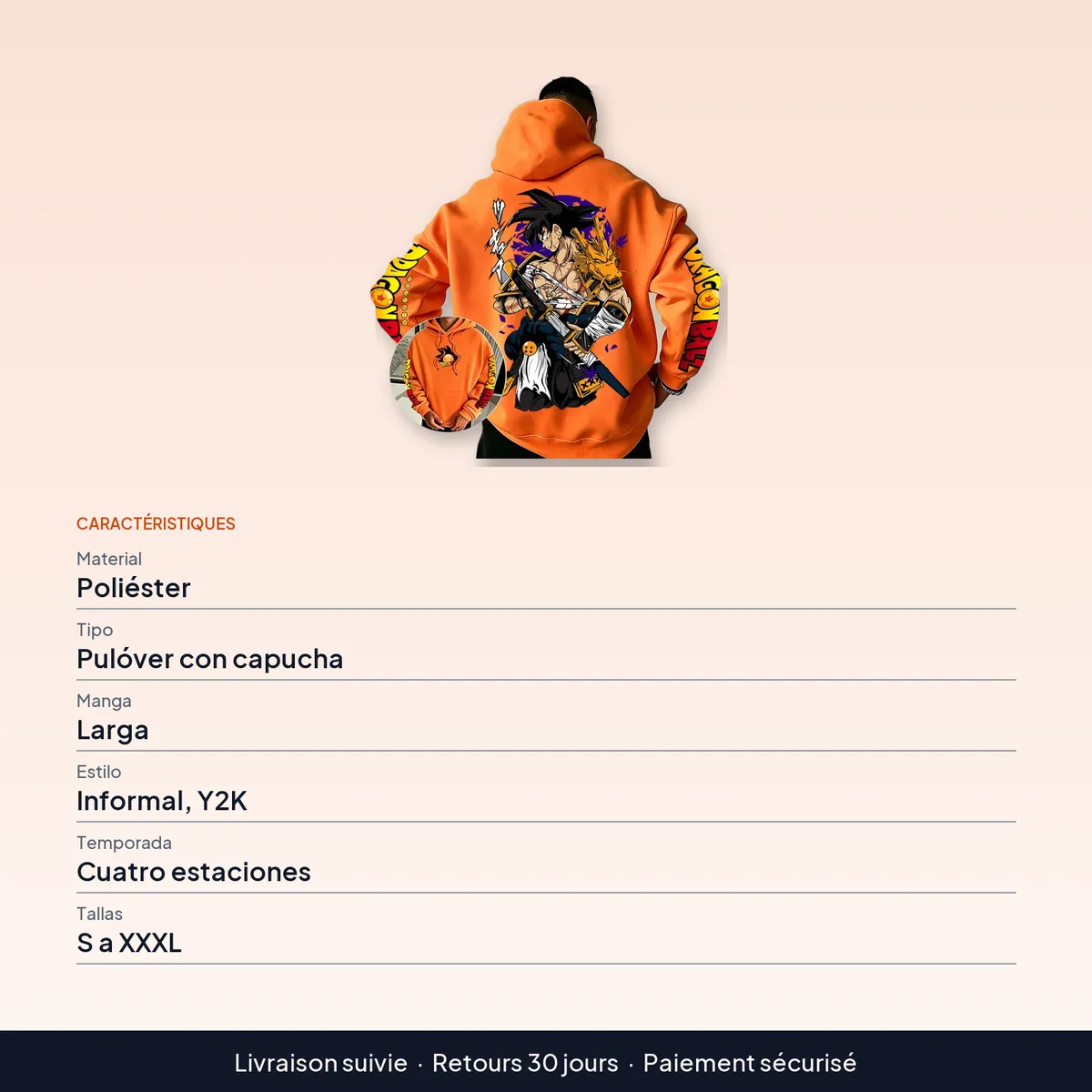 Sudadera con capucha de Son Goku Samurái Dragón, unisex : caractéristiques