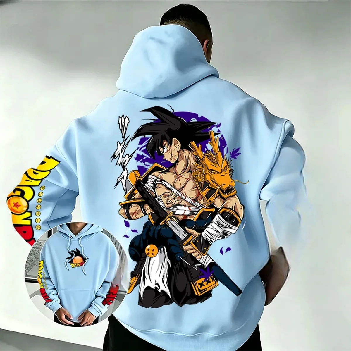 Sudadera con capucha de Son Goku Samurái Dragón, unisex – azul cielo