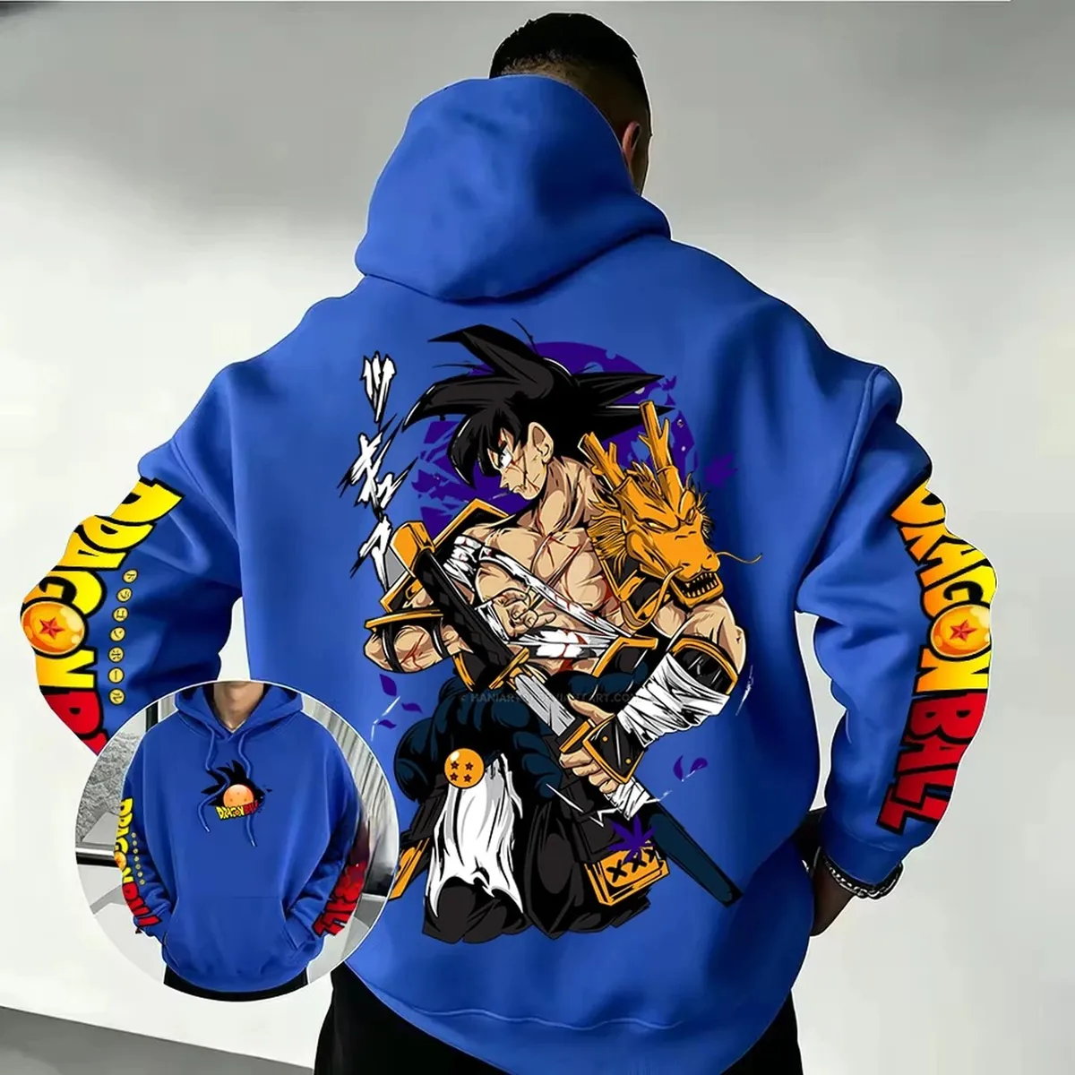 Sudadera con capucha de Son Goku Samurái Dragón, unisex – azul