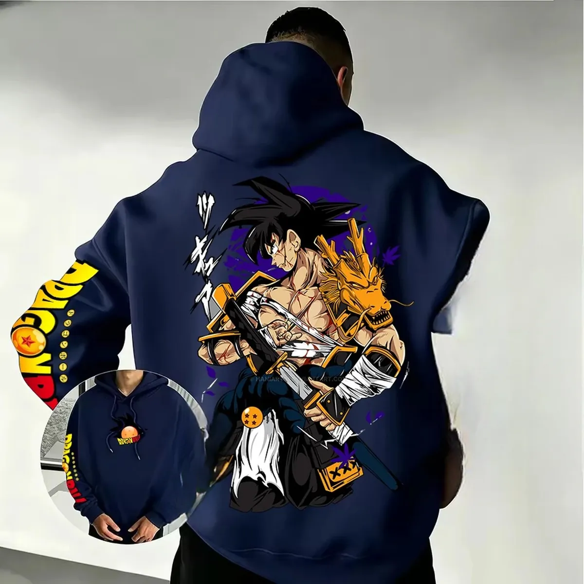 Sudadera con capucha de Son Goku Samurái Dragón, unisex – azul marino