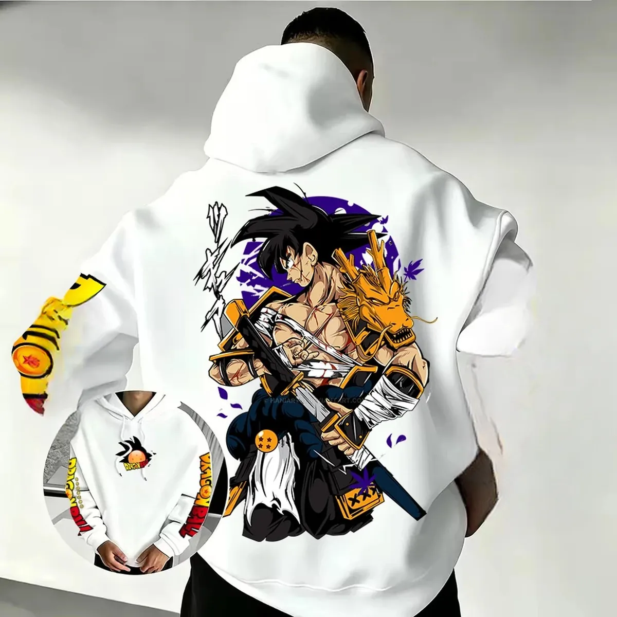 Sudadera con capucha de Son Goku Samurái Dragón, unisex – blanco