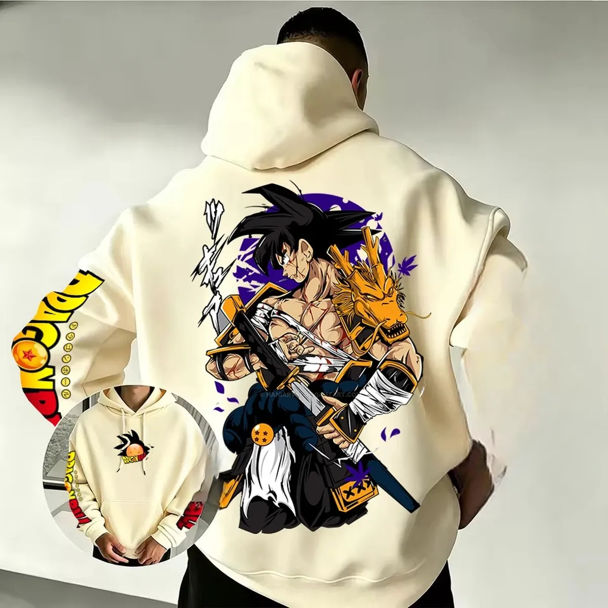 Sudadera con capucha de Son Goku Samurái Dragón, unisex – caqui