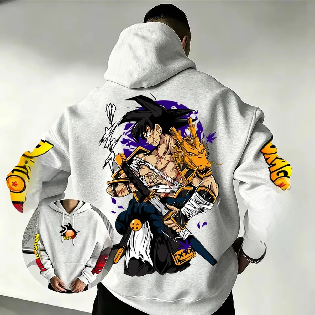 Sudadera con capucha de Son Goku Samurái Dragón, unisex – gris