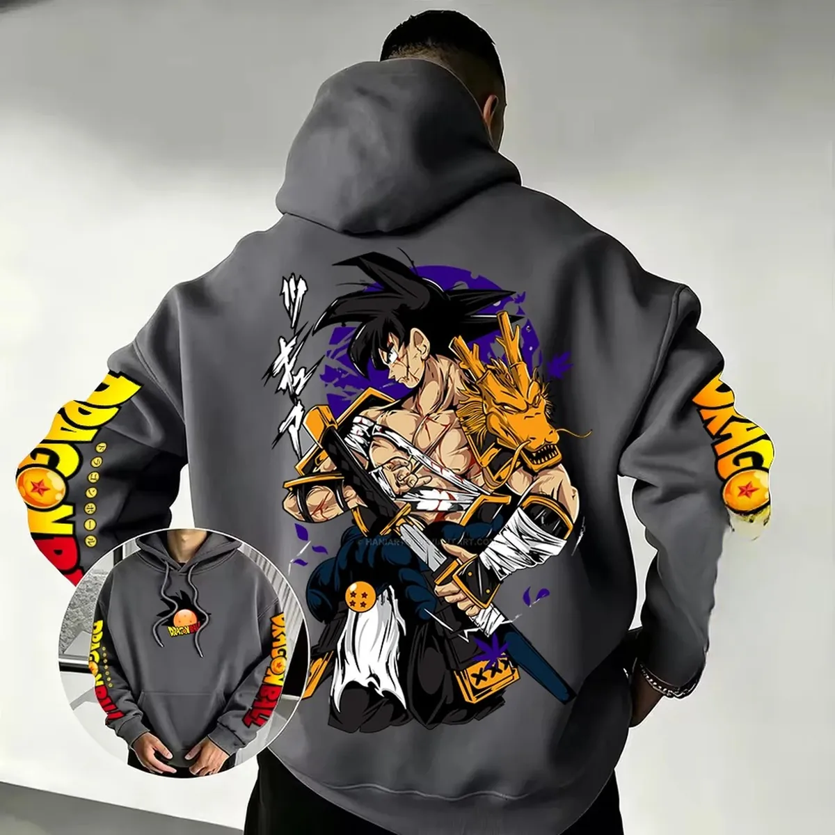 Sudadera con capucha de Son Goku Samurái Dragón, unisex – gris oscuro