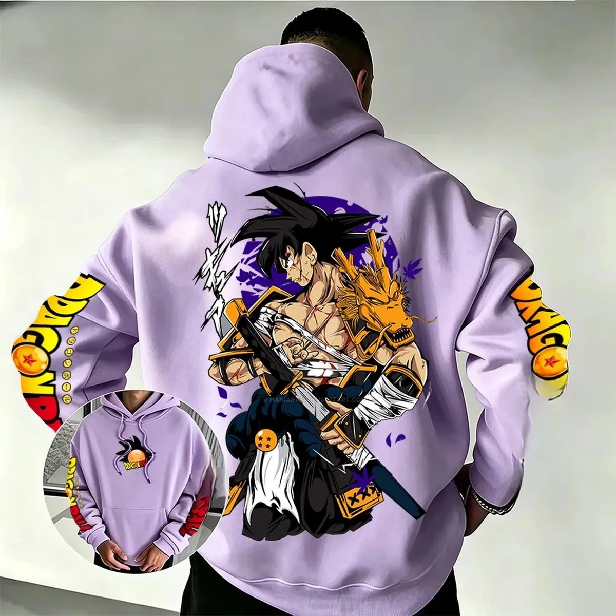Sudadera con capucha de Son Goku Samurái Dragón, unisex – lavanda