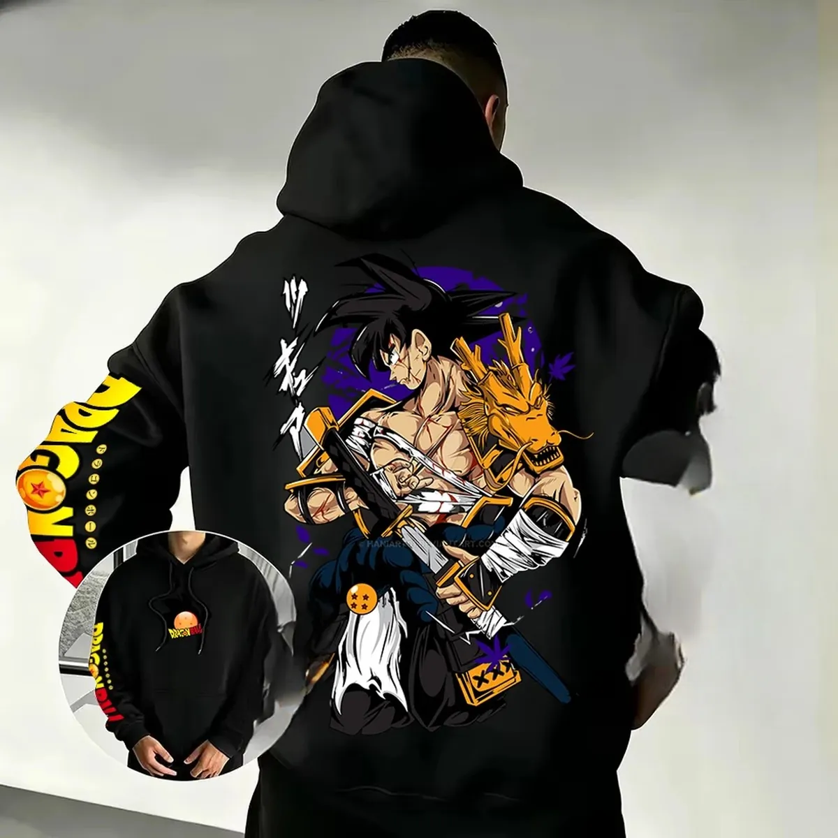 Sudadera con capucha de Son Goku Samurái Dragón, unisex – negro