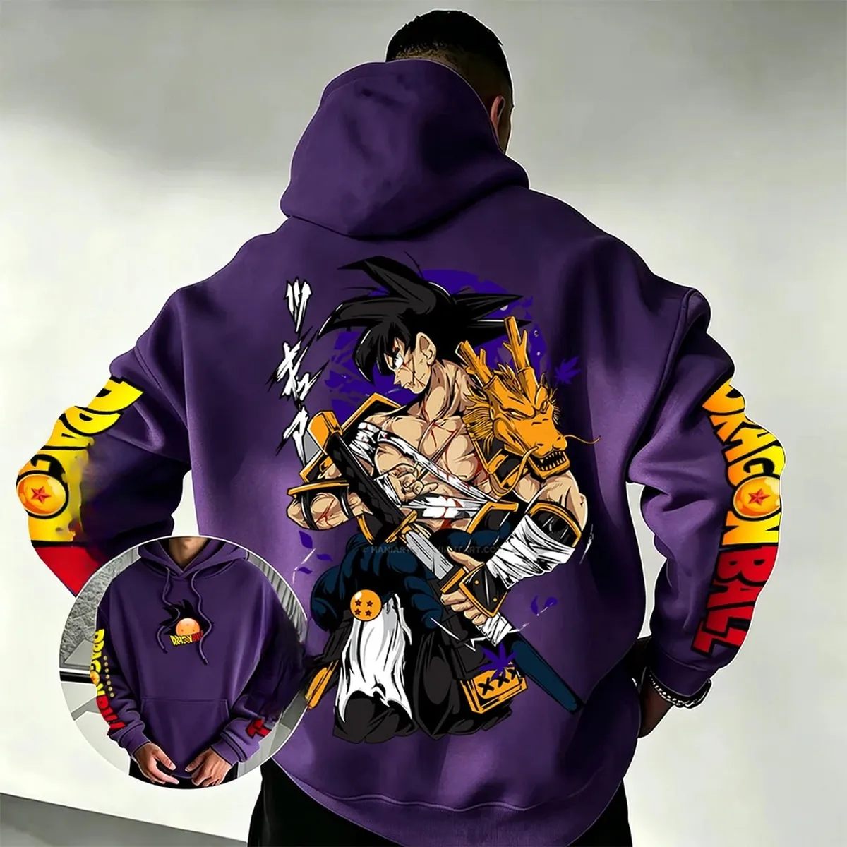 Sudadera con capucha de Son Goku Samurái Dragón, unisex – púrpura