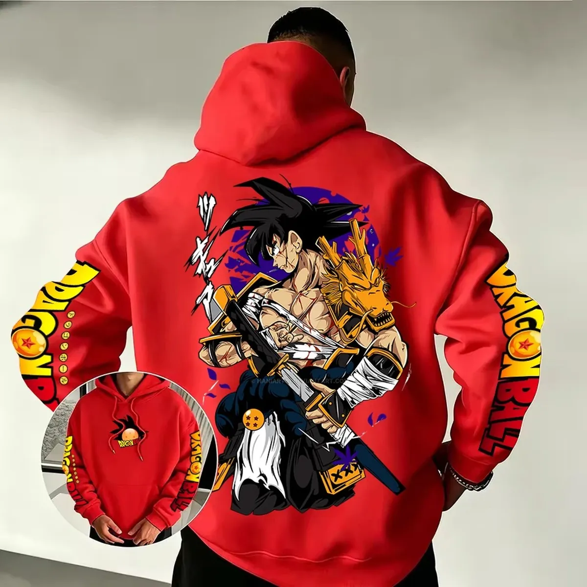 Sudadera con capucha de Son Goku Samurái Dragón, unisex – rojo