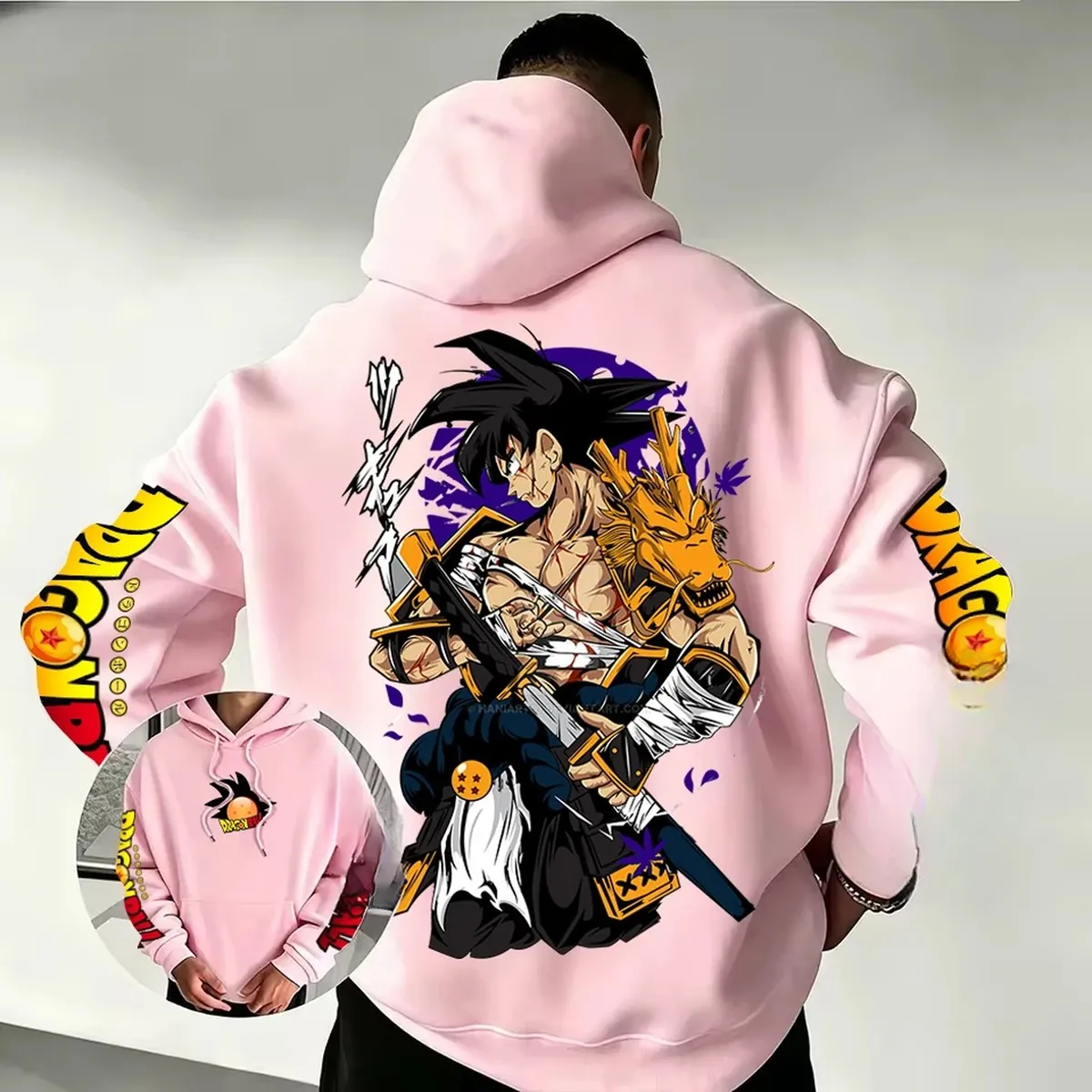 Sudadera con capucha de Son Goku Samurái Dragón, unisex – rosa